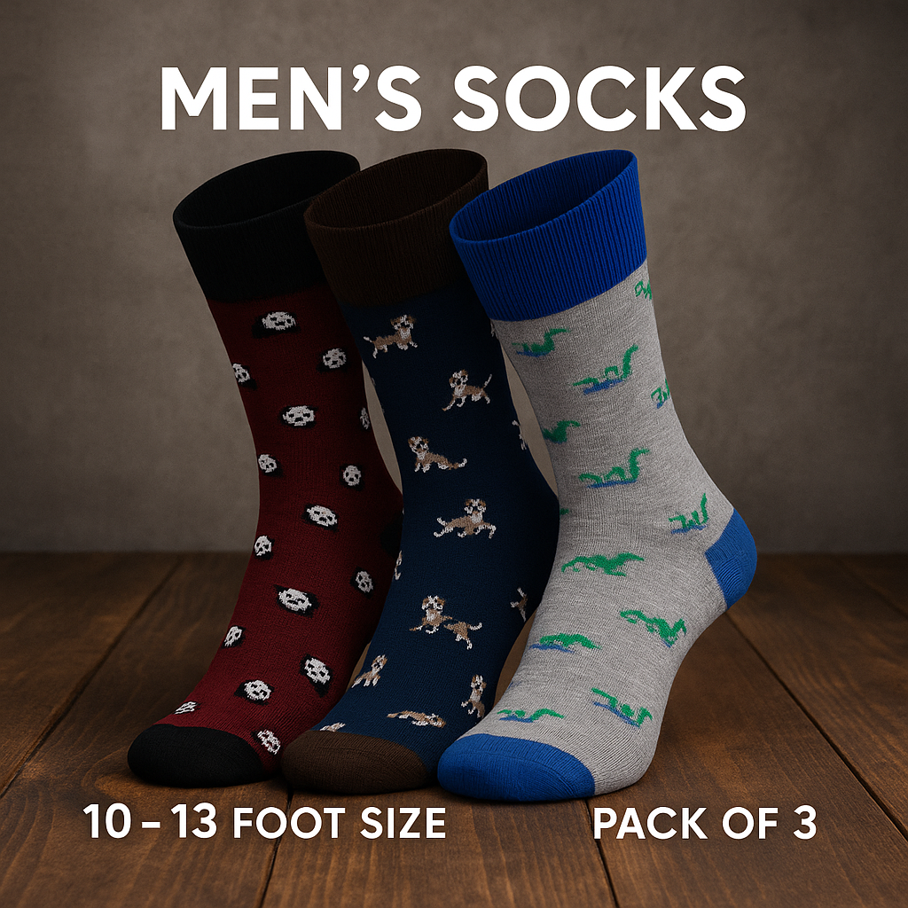 Pack of 3 - Playful Pattern Men’s Crew Socks