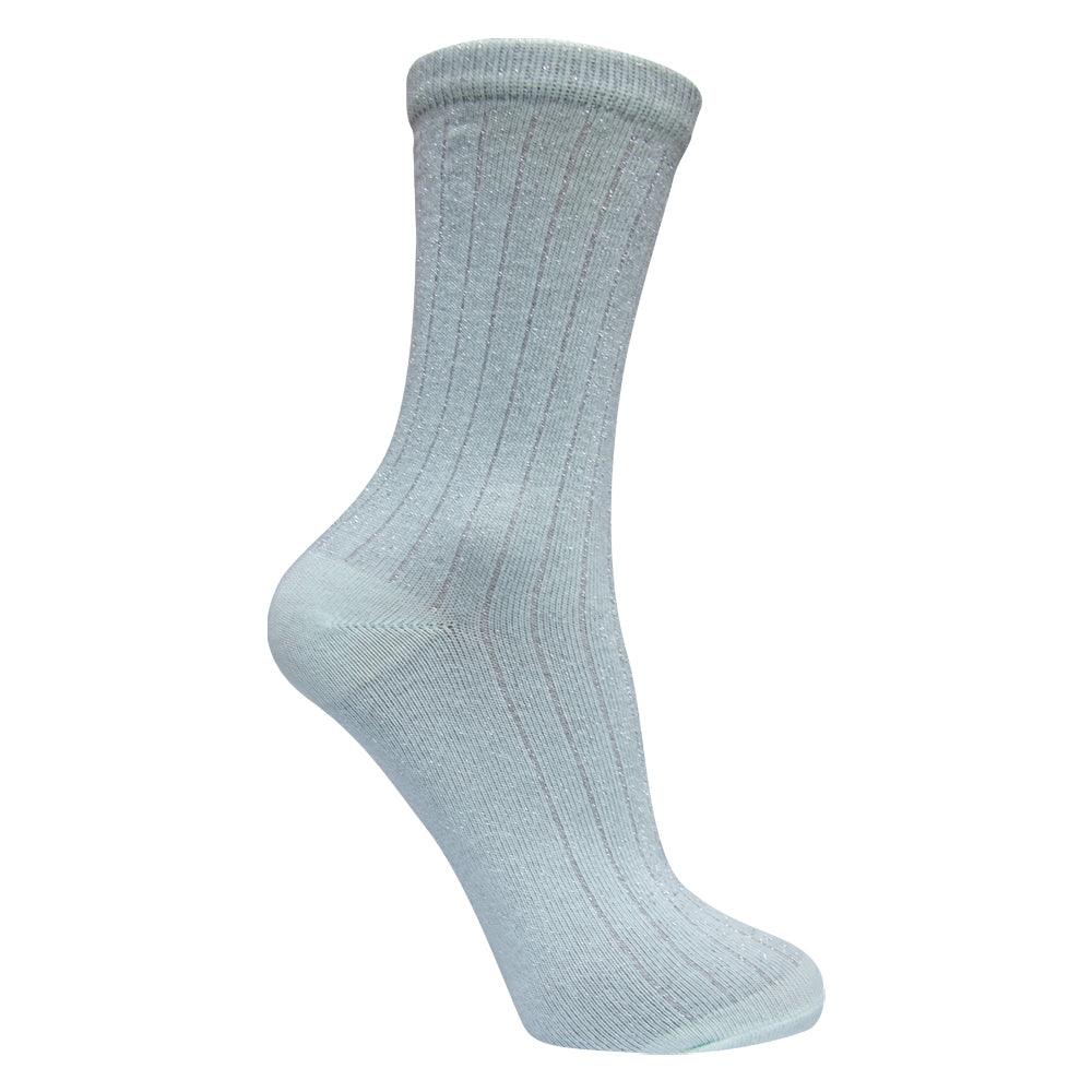 Girl Shimmer Ribbed Crew Socks - Mint colour
