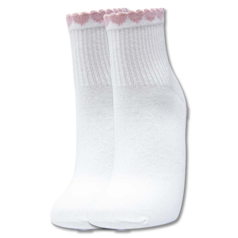 Girls Pink Heart Ribbed Short Crew Socks
