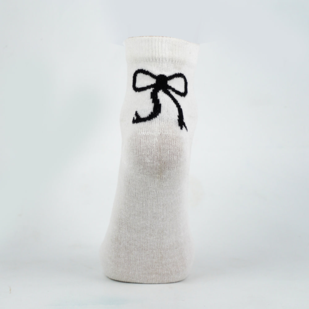 Women Bow Print Ankle White Socks