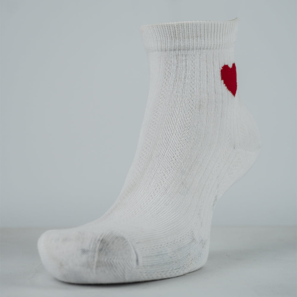 Women White Ankle Socks with Red Heart