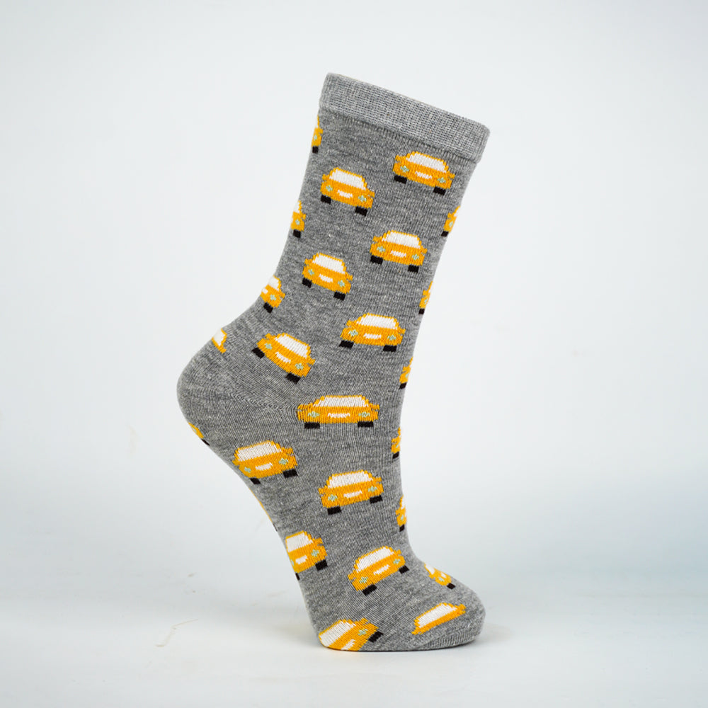 Boys Car Print Crew Grey Socks