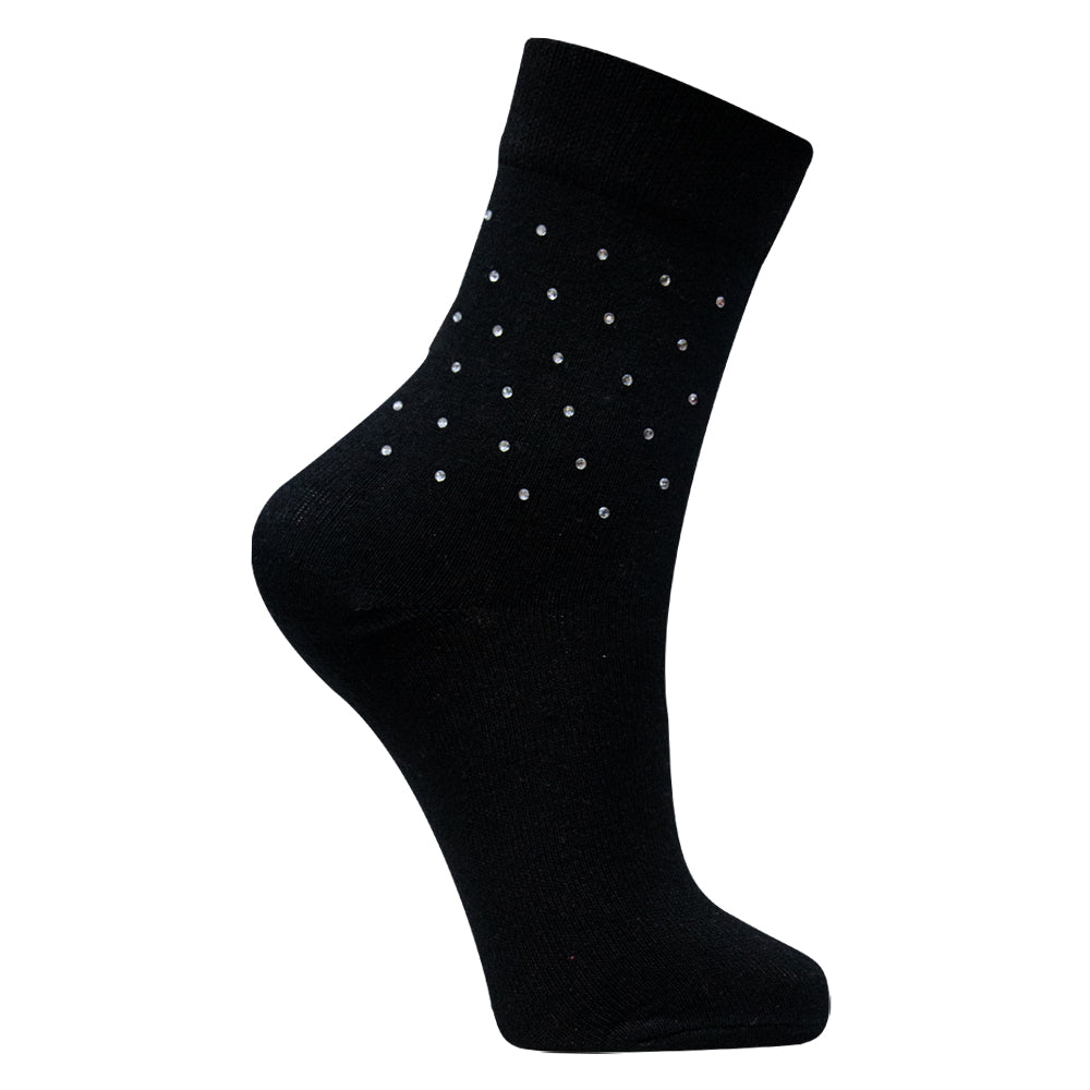 Black Crystal Beaded Crew Socks For Girls