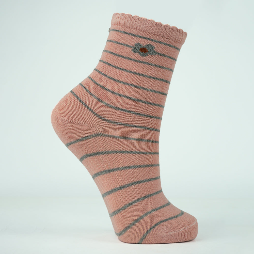Premium Ruffle-Trim Striped Girls Socks