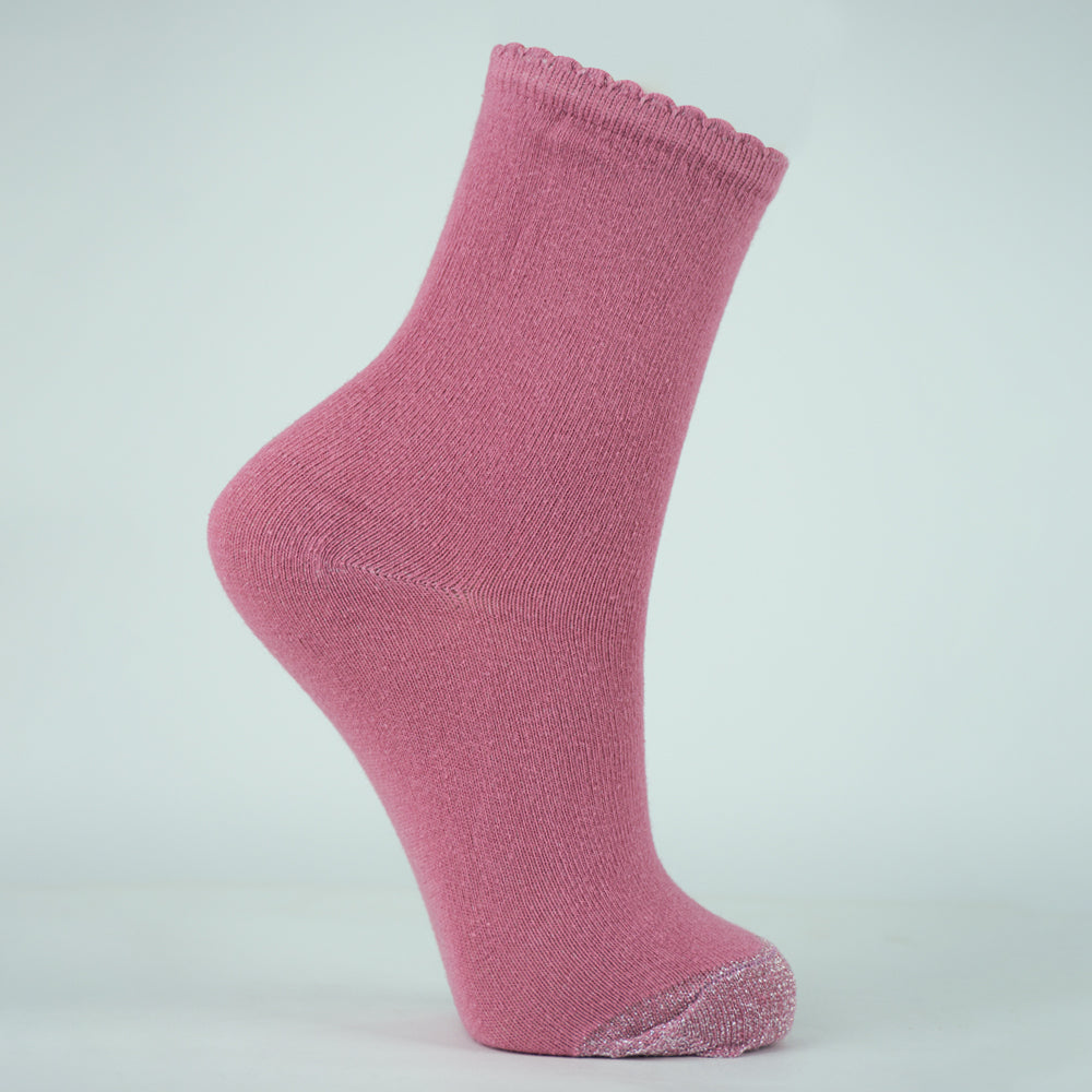Girl's Dusty Rose Sparkle Toe Crew Socks
