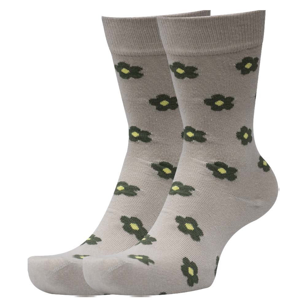 Women Taupe Floral Crew Socks