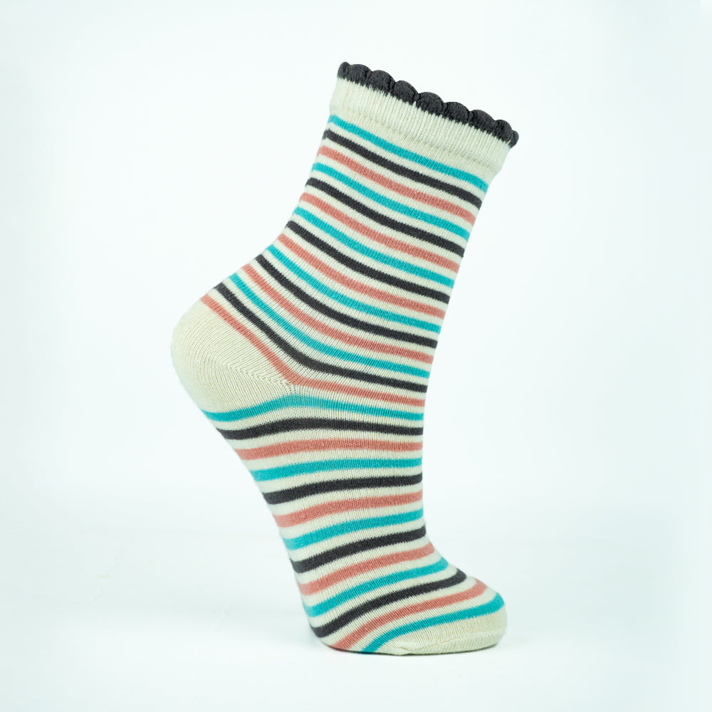 Girls' Striped Ruffle-Trim Crew Socks
