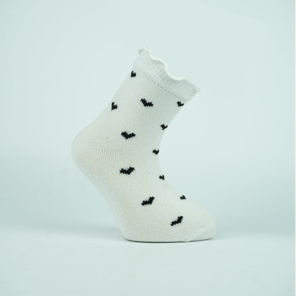 Frill Heart Print Ankle Socks for Girls