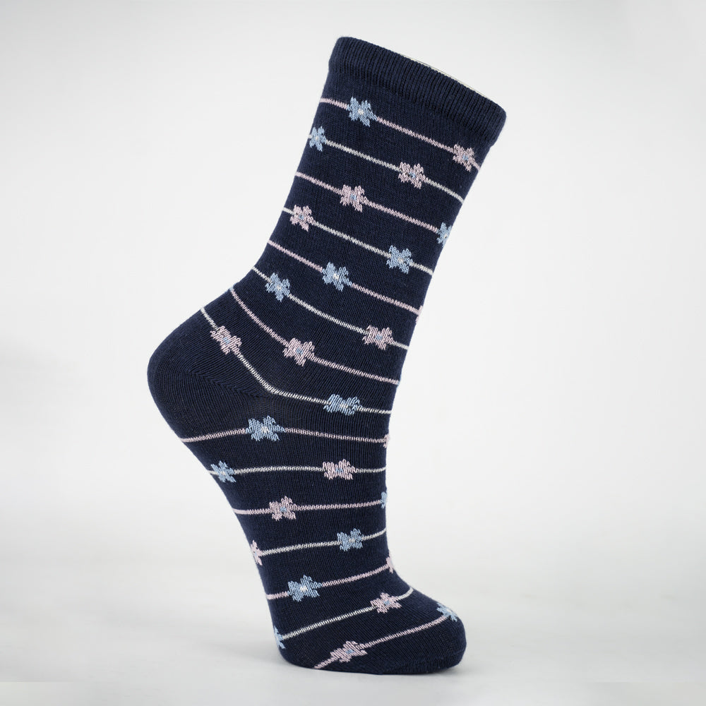 Girls Navy Floral Crew Socks