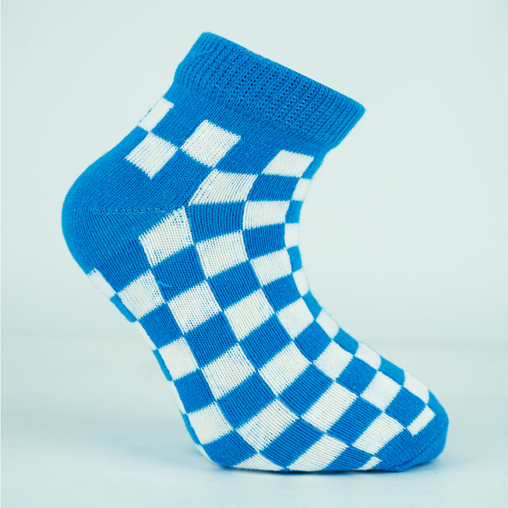 Boys Blue & White Checkered Ankle Socks