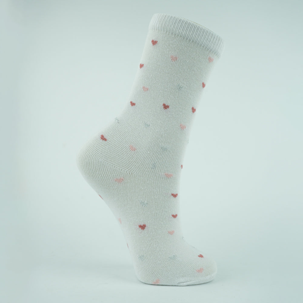 Girls Premium Heart-Print Crew Socks