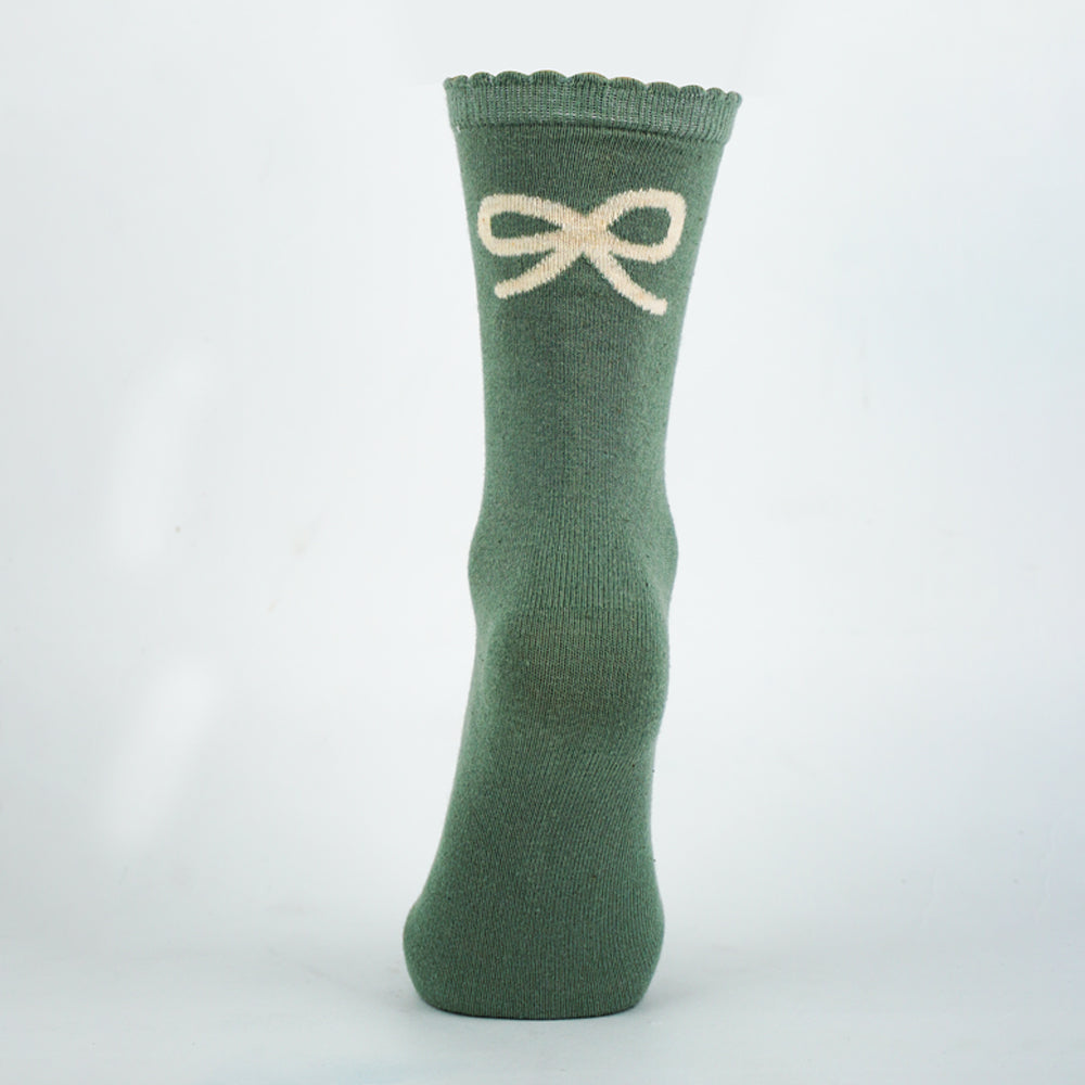Green Scalloped-Edge Bow Socks for Girls