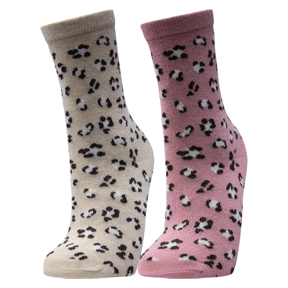 Pack of 2 - Girls Leopard Print Crew Socks