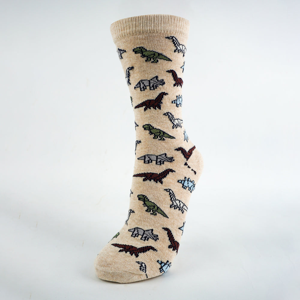 Boys Dinosaurs Print Crew Beige Socks