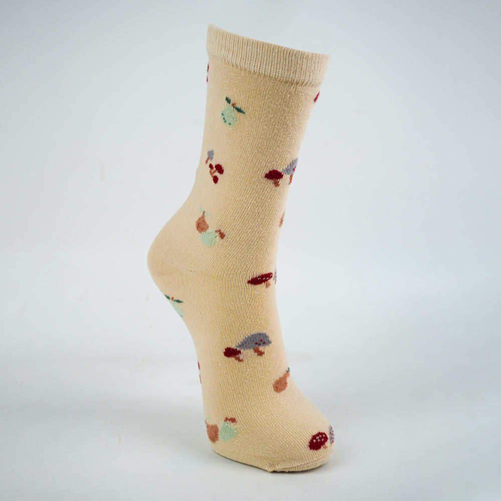 Girls Mushroom & Pear Cream Crew Socks