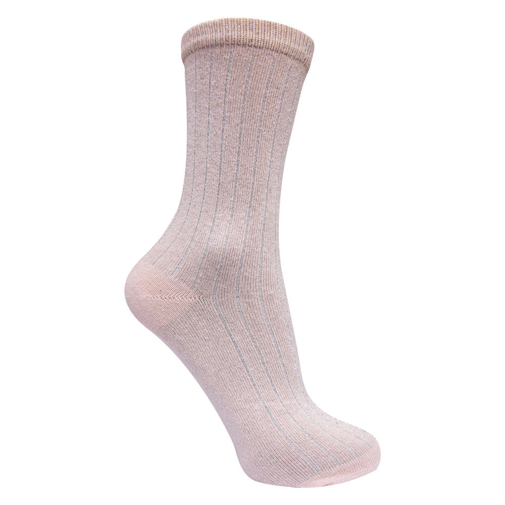 Girls Shimmer Ribbed Socks-Pink Color