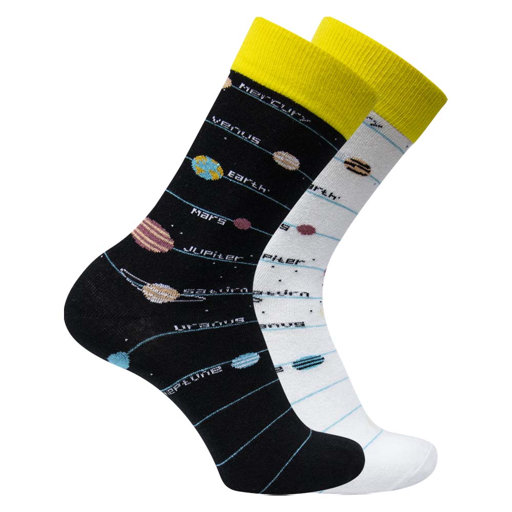 Men Solar System Print Crew Socks