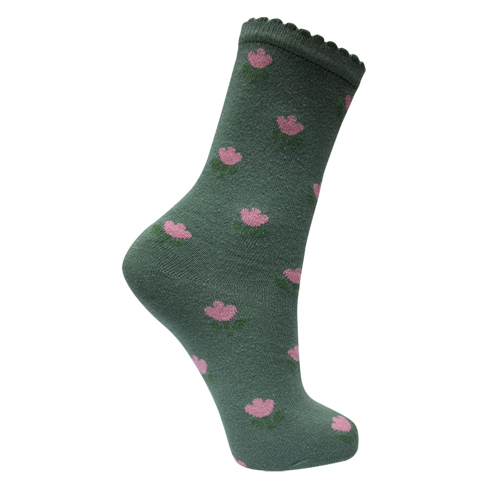 Girl Floral Cotton Crew Socks