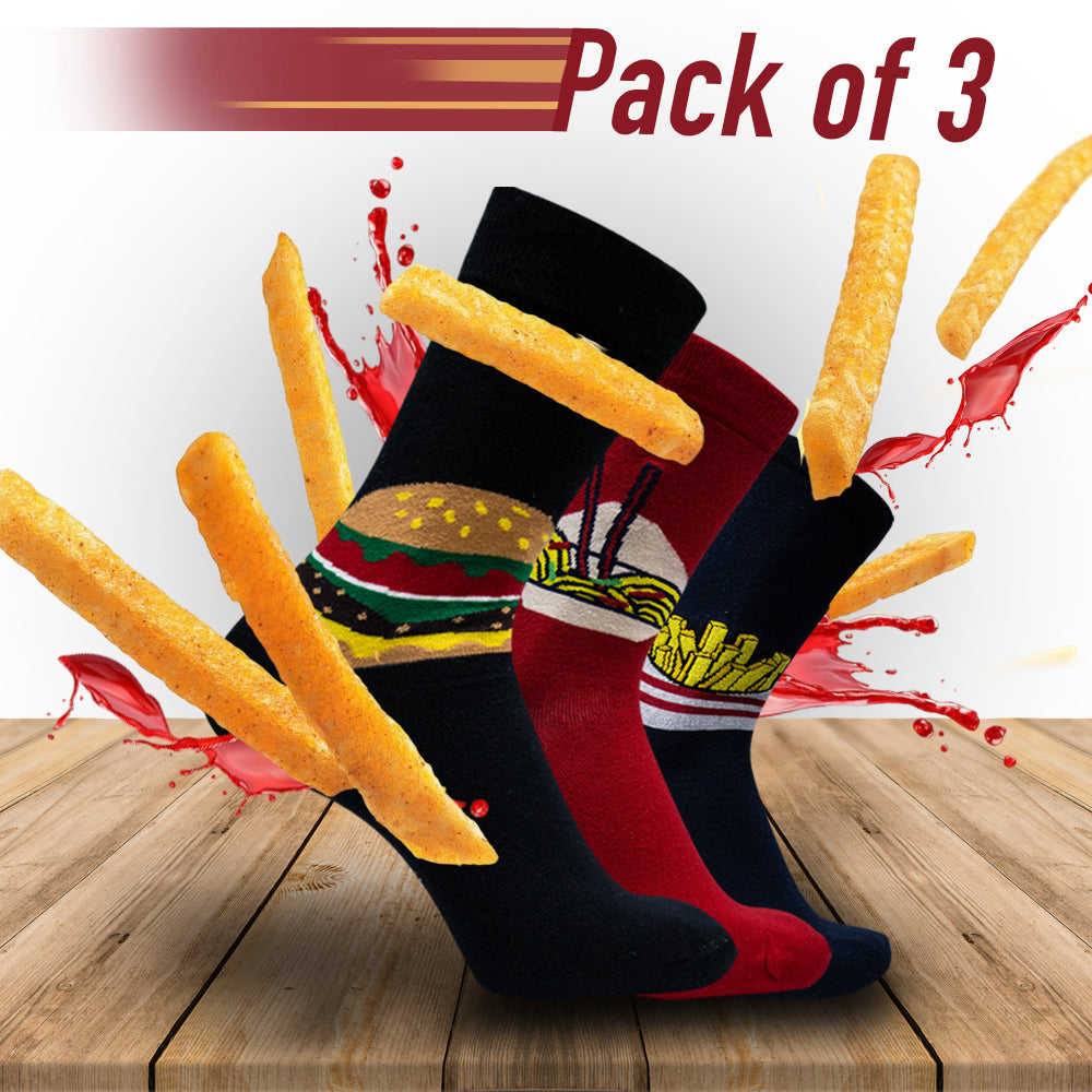 Funky Burger & Fries Print Socks For Men