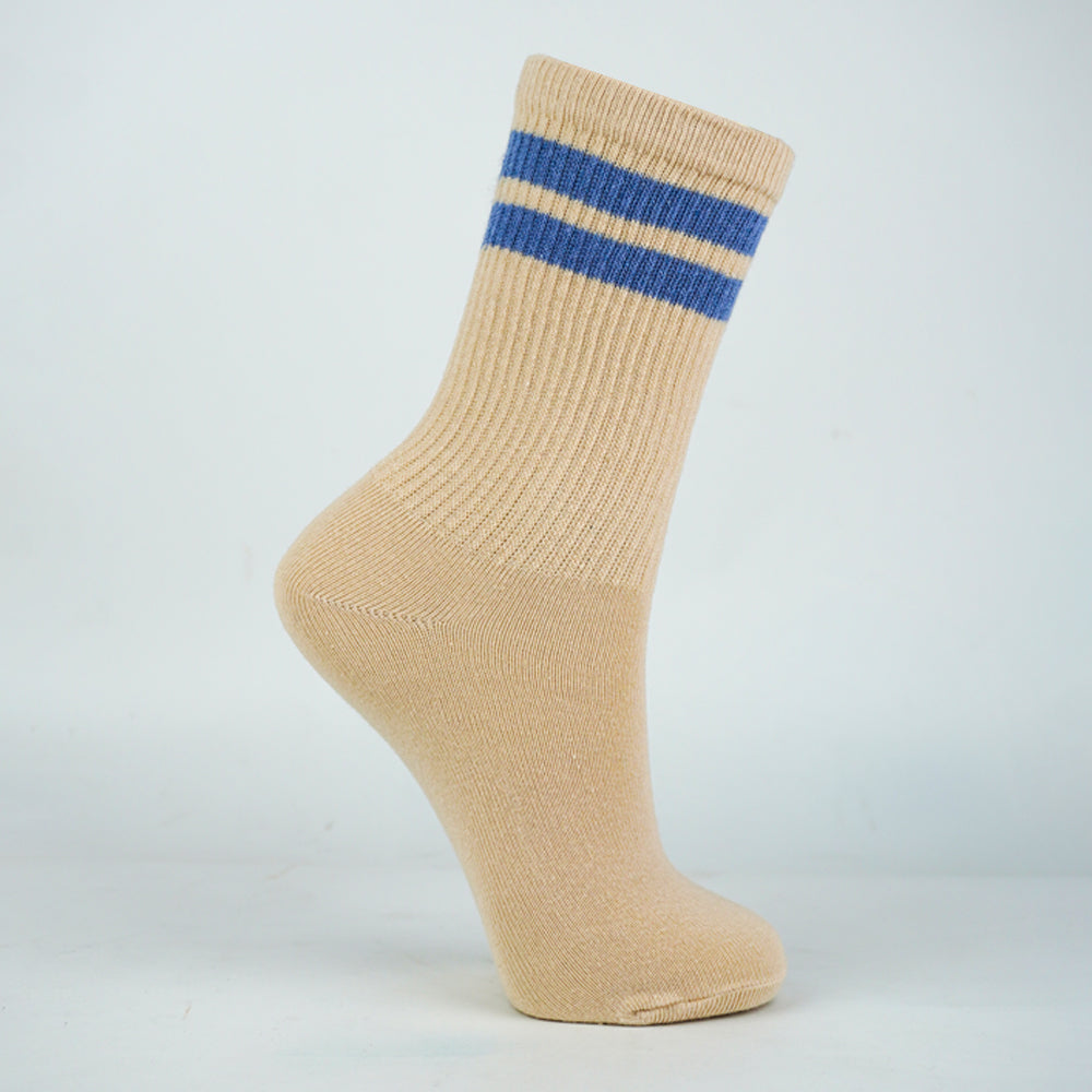 Unisex Beige Croissant Embroidery Crew Socks