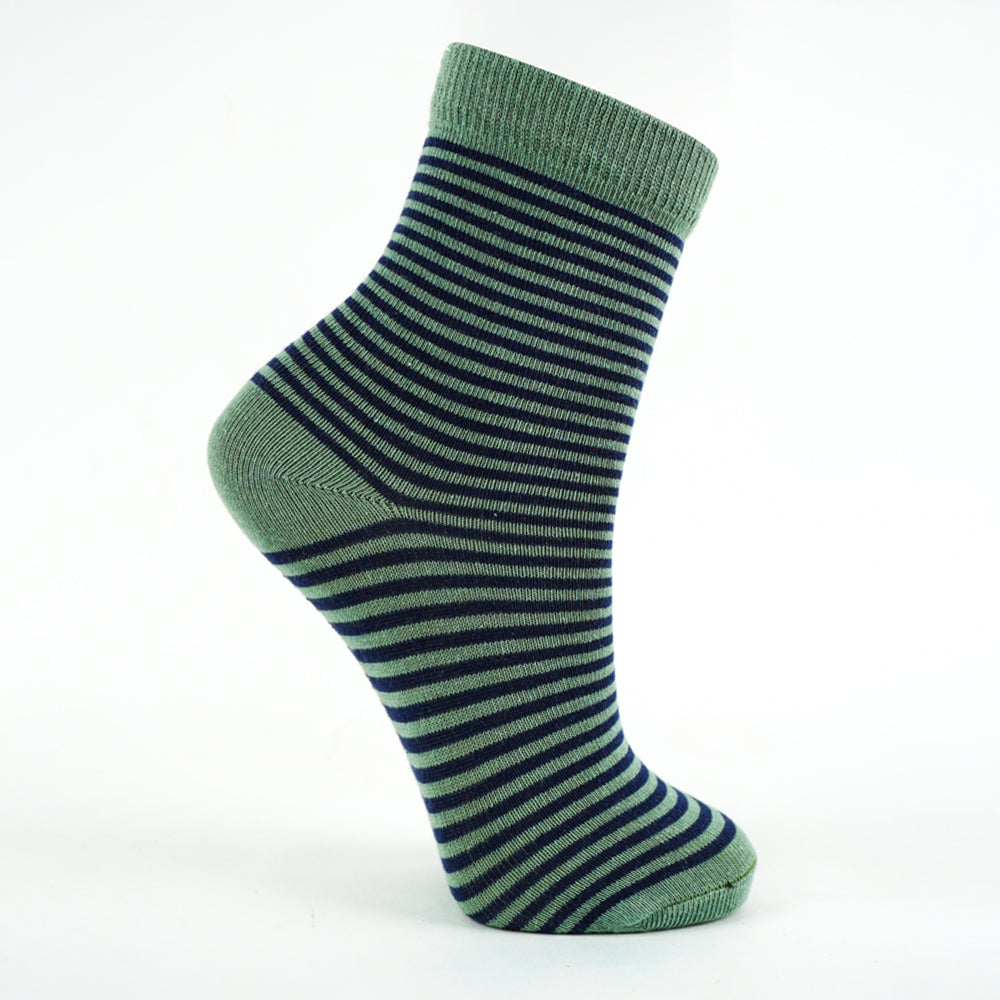 Boys Classic Striped Green Crew Socks
