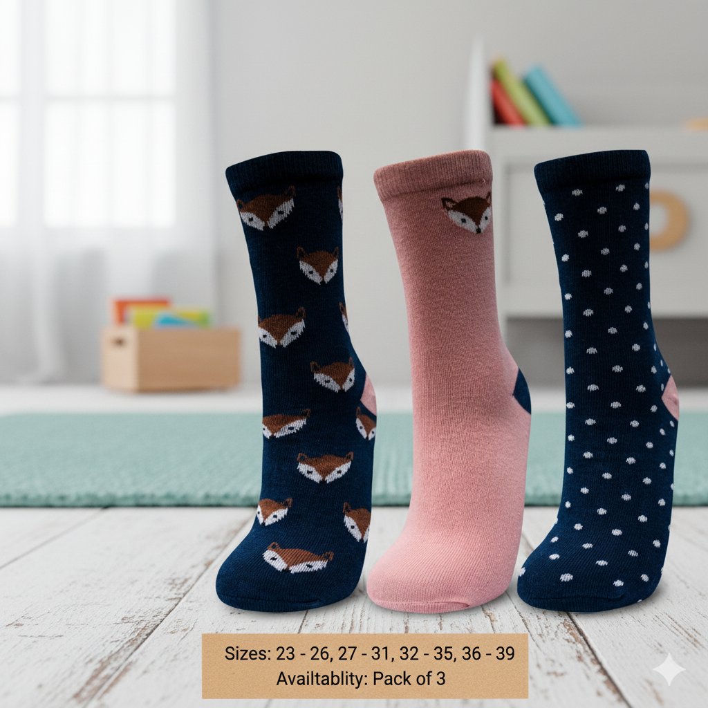 Girls Fox & Polka Dot Print Crew Socks