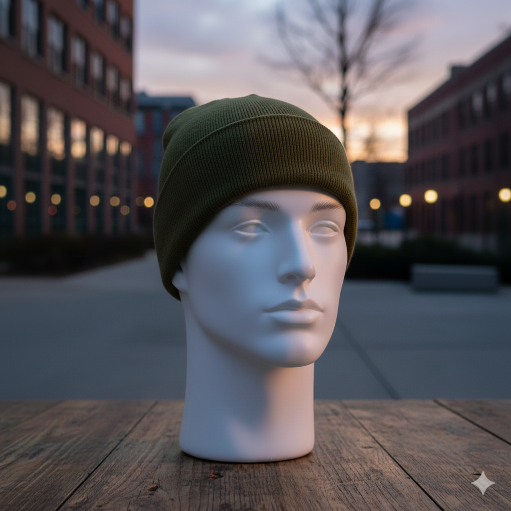 Men Essential Olive Green Beanie Cap (AC)