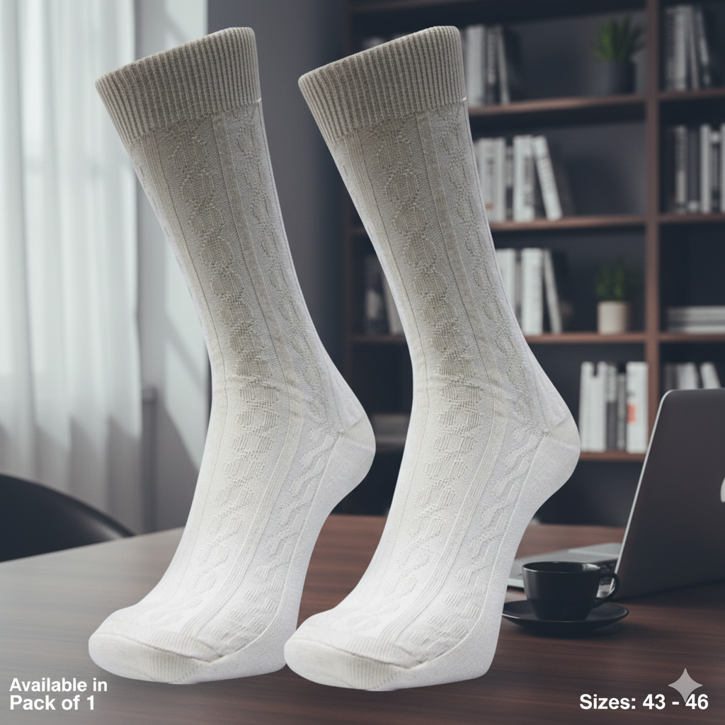 Men's White Cable Knit Dress Socks