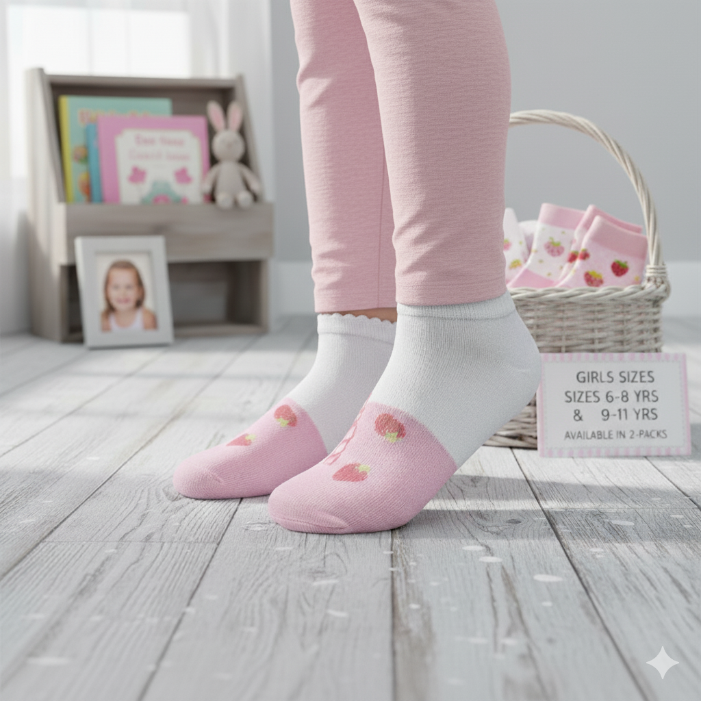 Strawberry Shake Design Ankle Socks for Girls