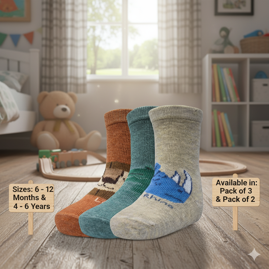 Lion, Rhino & Crocodile Print Crew Socks for Boys