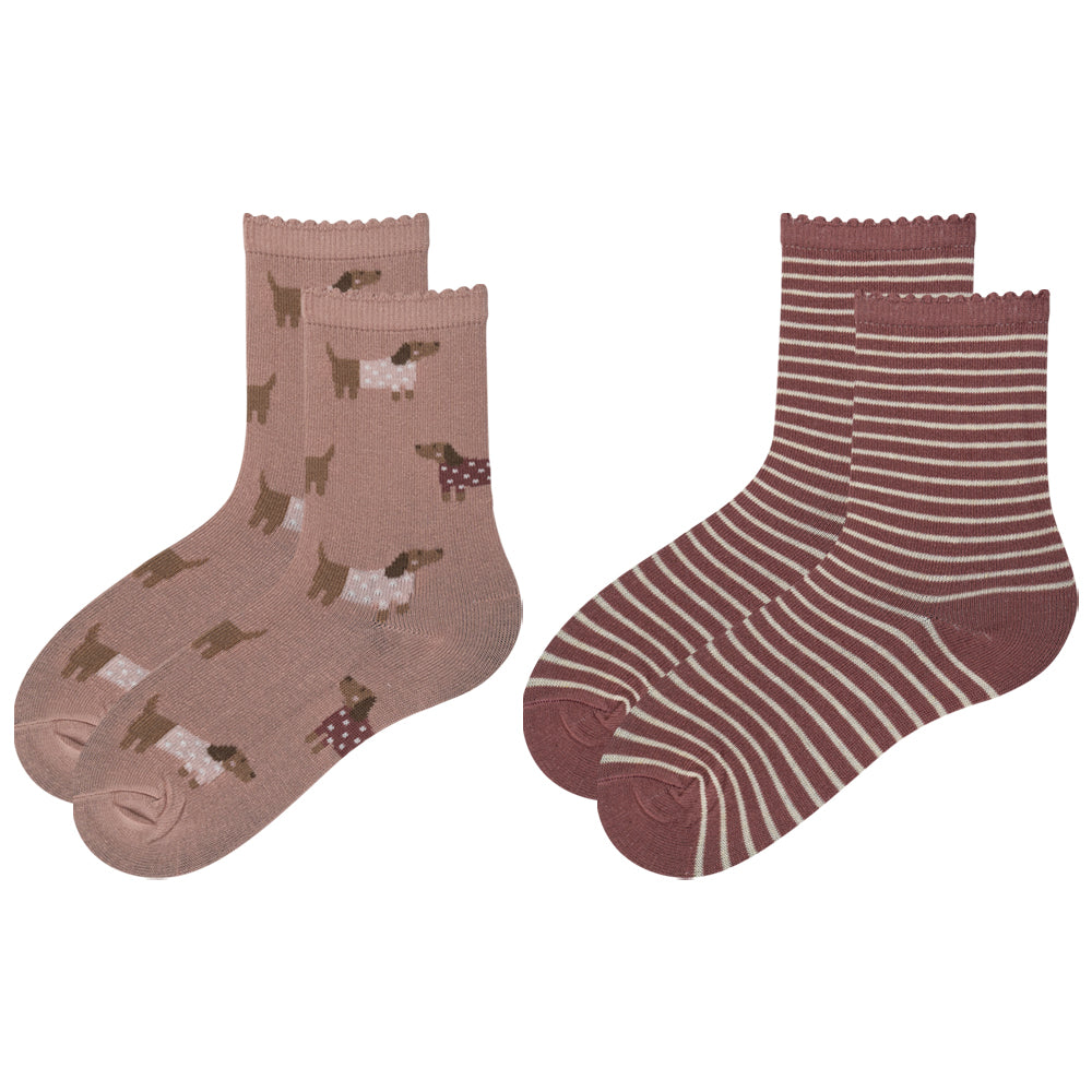 Dog Printed & Striped Girls Crew Socks
