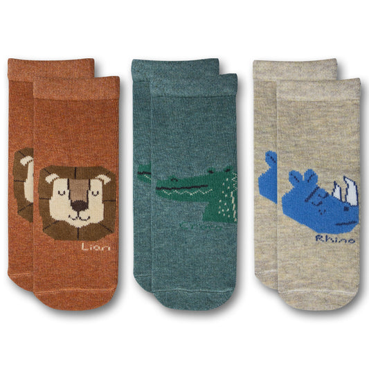Lion, Rhino & Crocodile Print Crew Socks for Boys