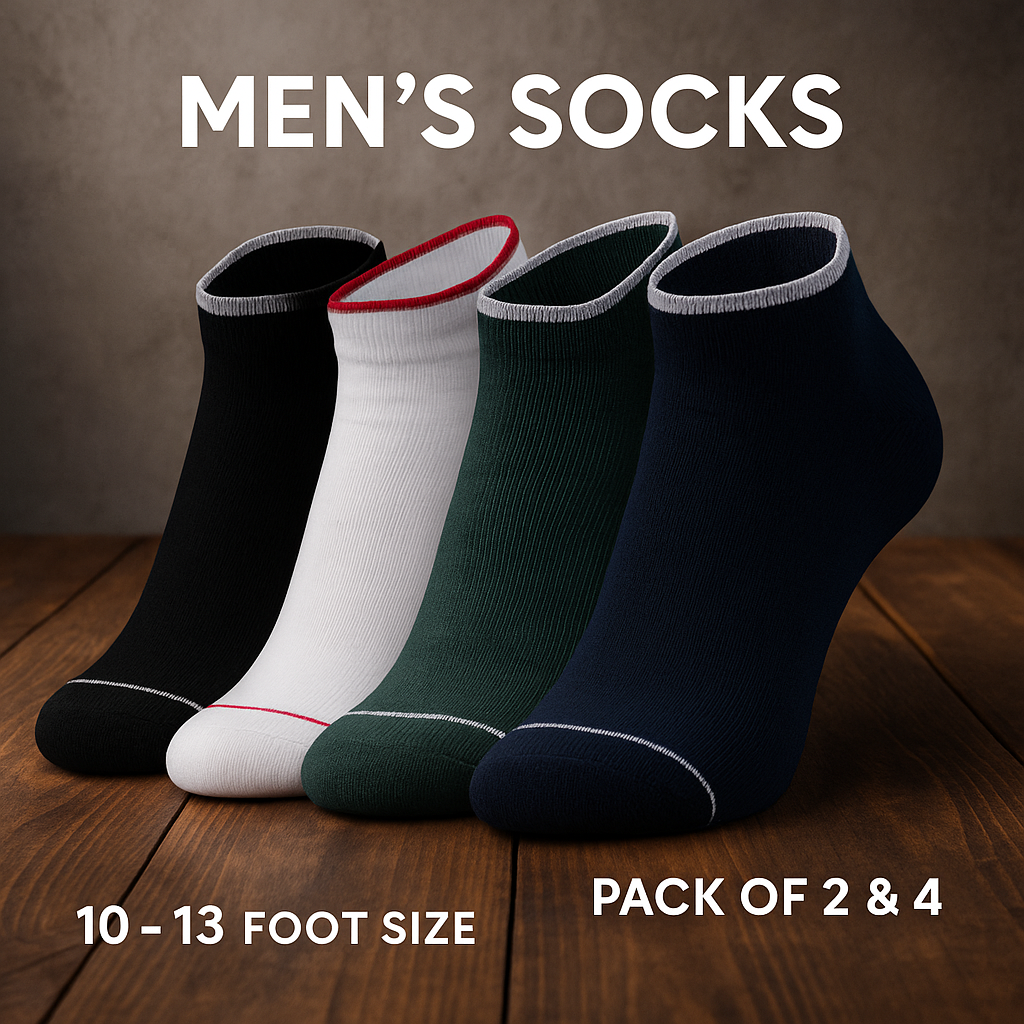 Pack of 2 & 4 - Classic Comfort Men’s Ankle Socks