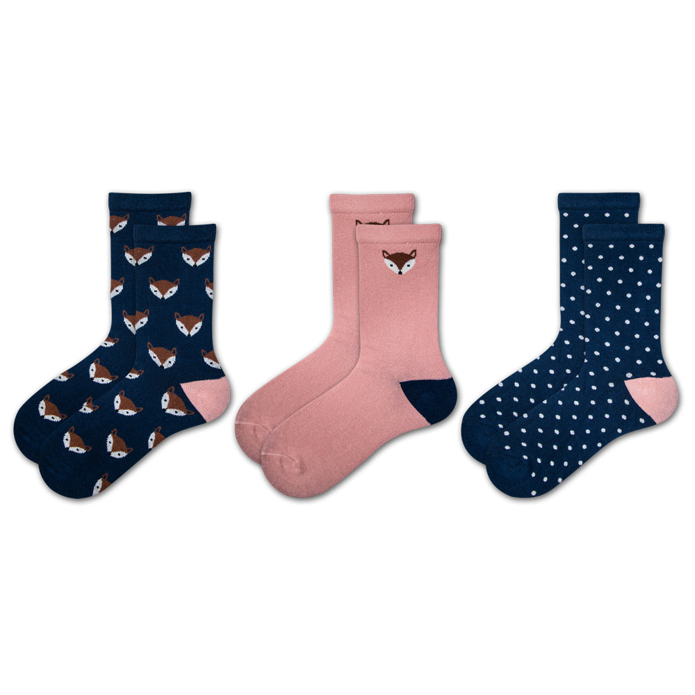 Girls Fox & Polka Dot Print Crew Socks
