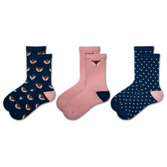 Girls Fox & Polka Dot Print Crew Socks