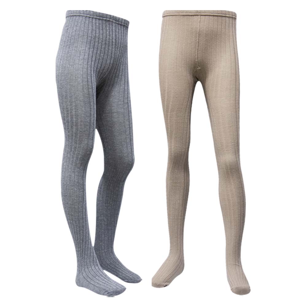Cozy Apricot & Grey Knit Lines Girls Tights (CJ)