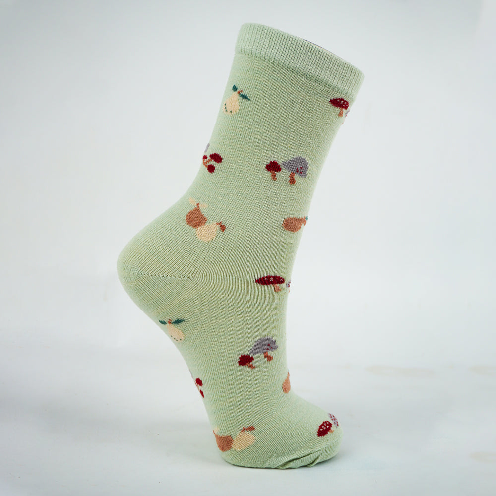 Girls Mushroom & Pear Print Crew Socks