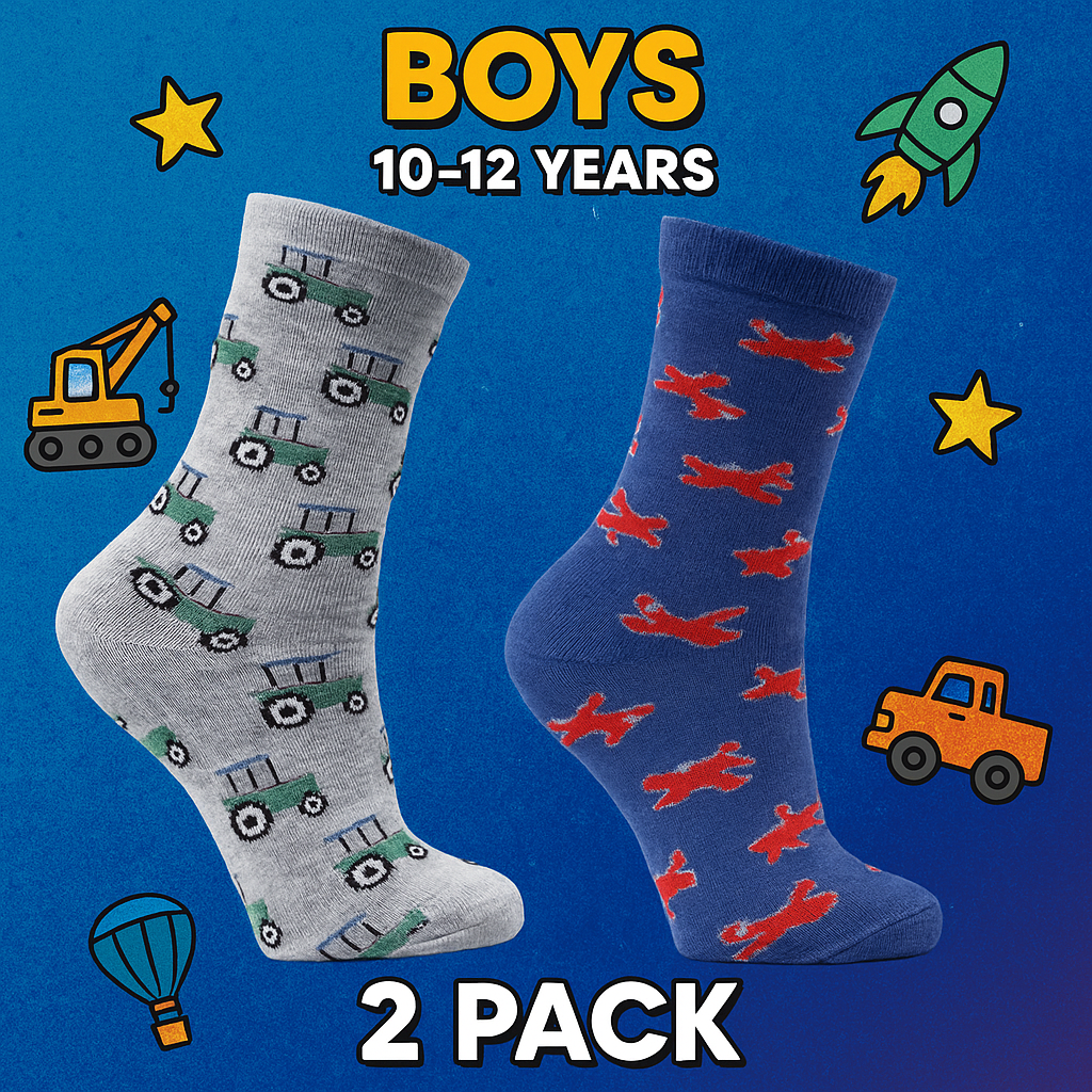 Pack of 2 - Boys Tractor & Airplane Fun Socks