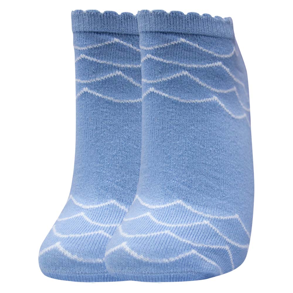 Blue With Wave Pattern Ankle Socks for Girls