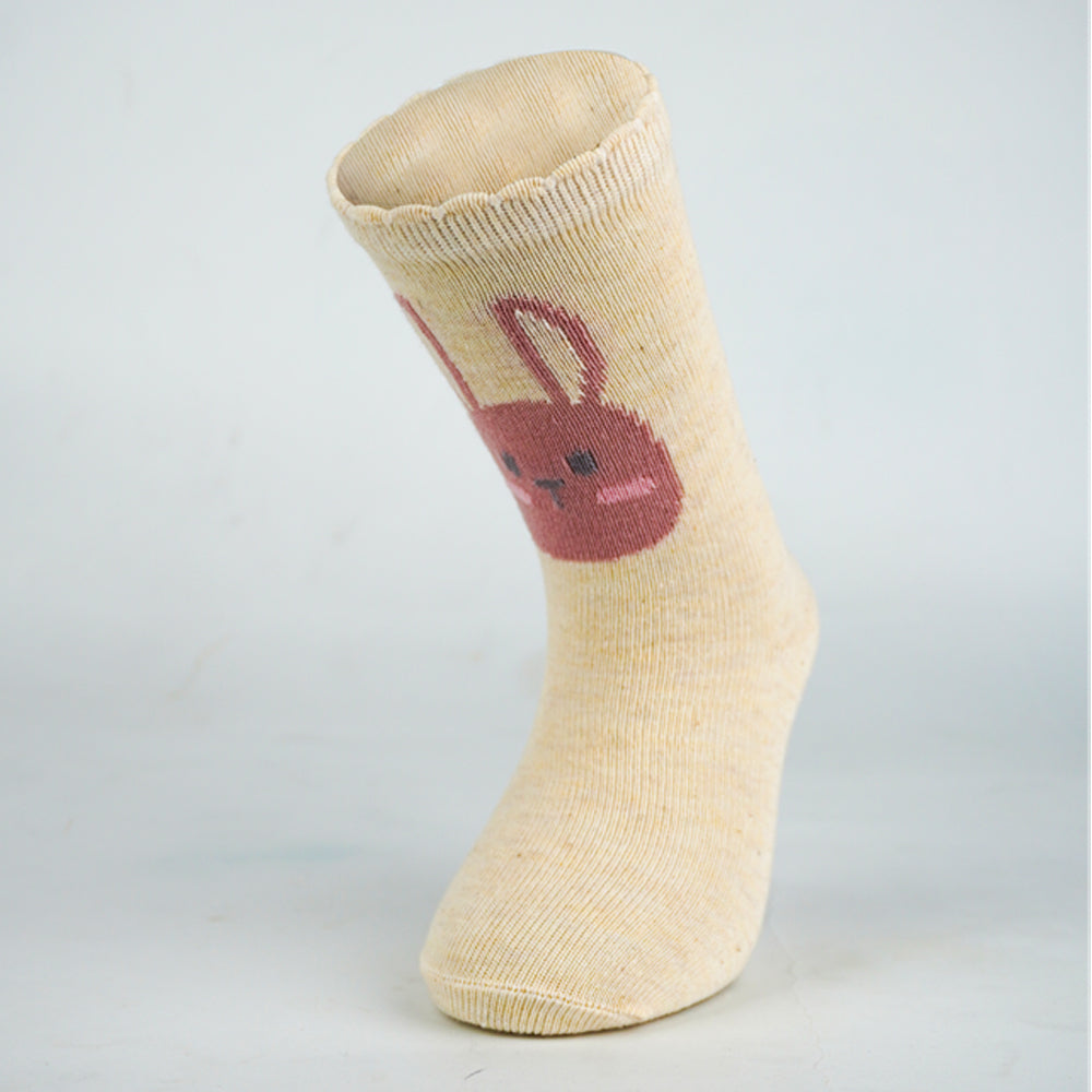 Girl Bunny Face Print Crew Socks