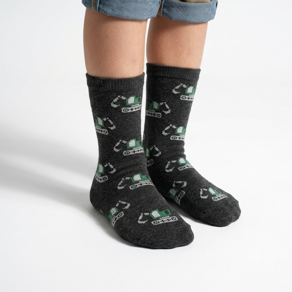 Boys Excavator Print Crew Socks