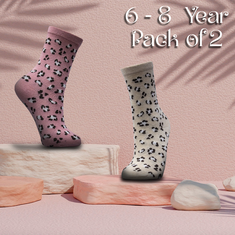 Pack of 2 - Girls Leopard Print Crew Socks