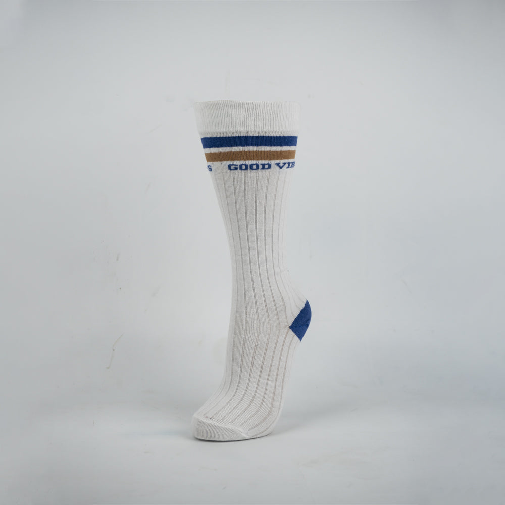 Girls' "GOOD VIBES" Ribbed Knee-High Socks