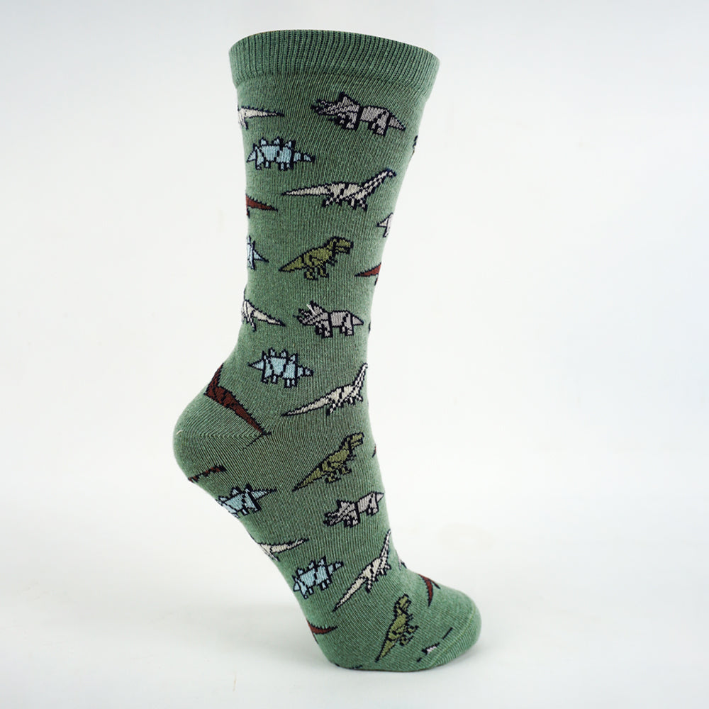 Boys Dinosaur Print Crew Green Socks