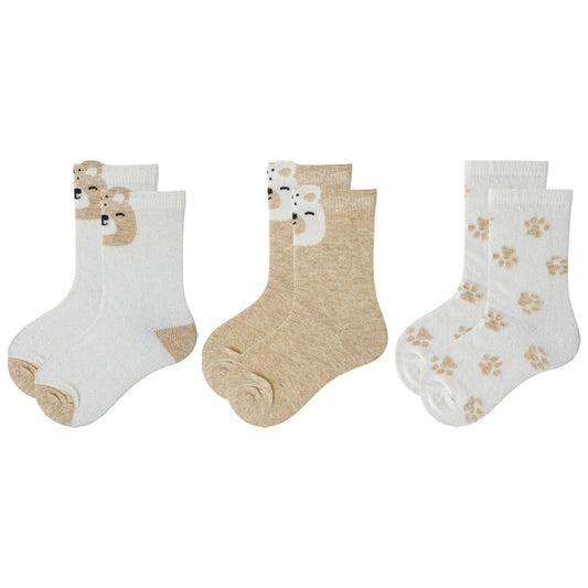 Pack of 3 - Bear Print Baby Brown Socks