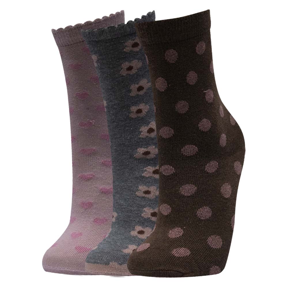 Girl's Polka Dot & Floral Print Ankle Socks