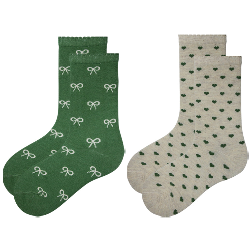 heart & Ribbon Scalloped Girl Socks