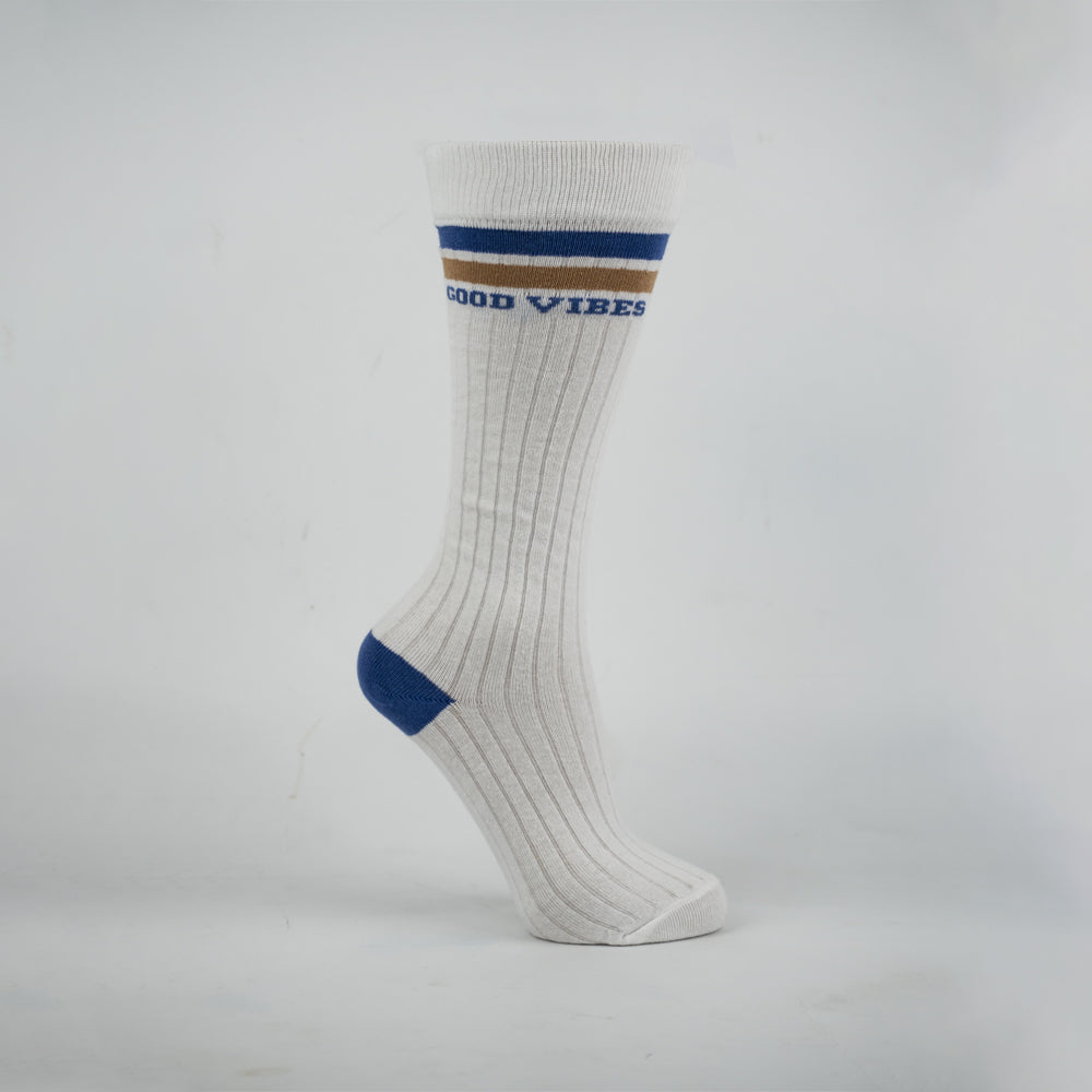 Girls' "GOOD VIBES" Ribbed Knee-High Socks