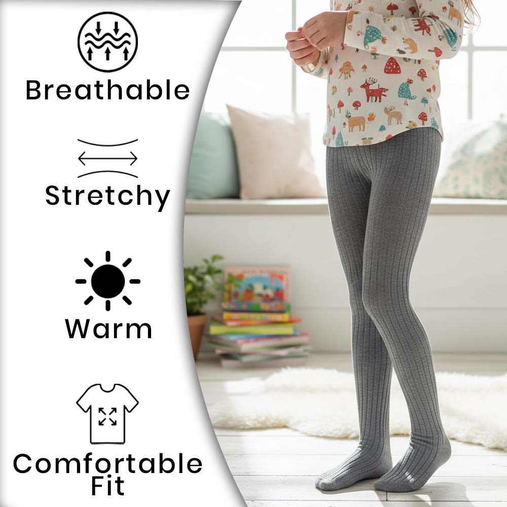 Cozy Apricot & Grey Knit Lines Girls Tights (CJ)