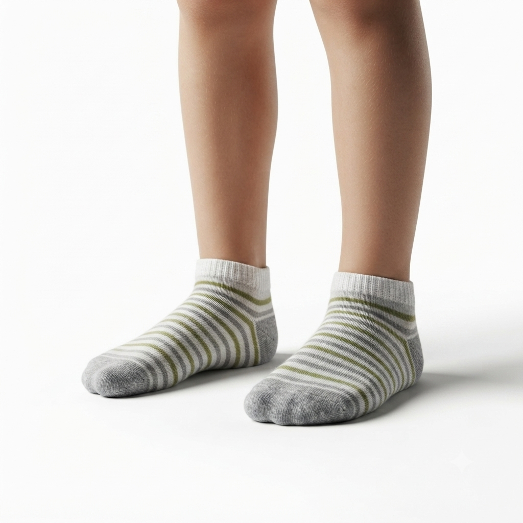 Boys Green Striped Ankle Socks
